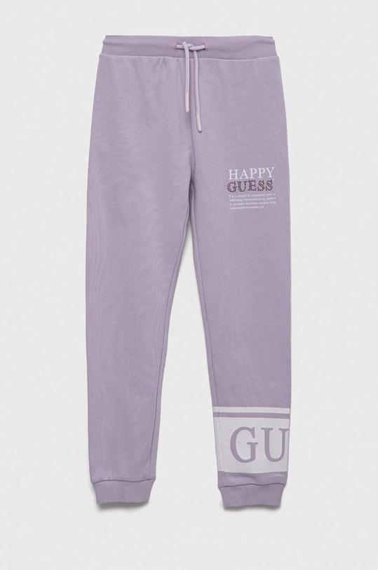 Detské bavlnené tepláky Guess bavlna fialová J3YQ11.KA6R4.9BYX