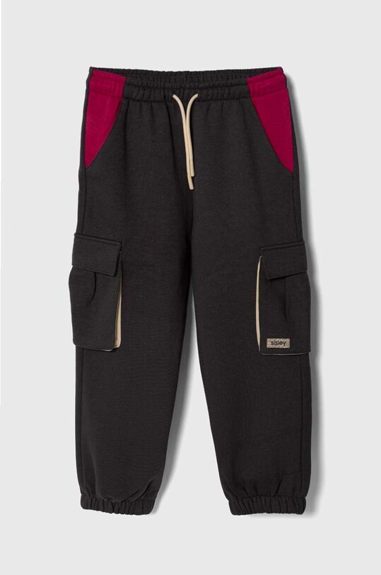 Sisley pantaloni de trening pentru copii tricotaj negru 30UNXF017.G.SEASONAL