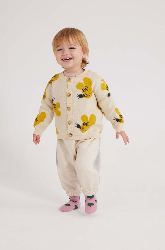Bobo Choses pantaloni de trening din bumbac pentru bebeluși 223AB063 bej