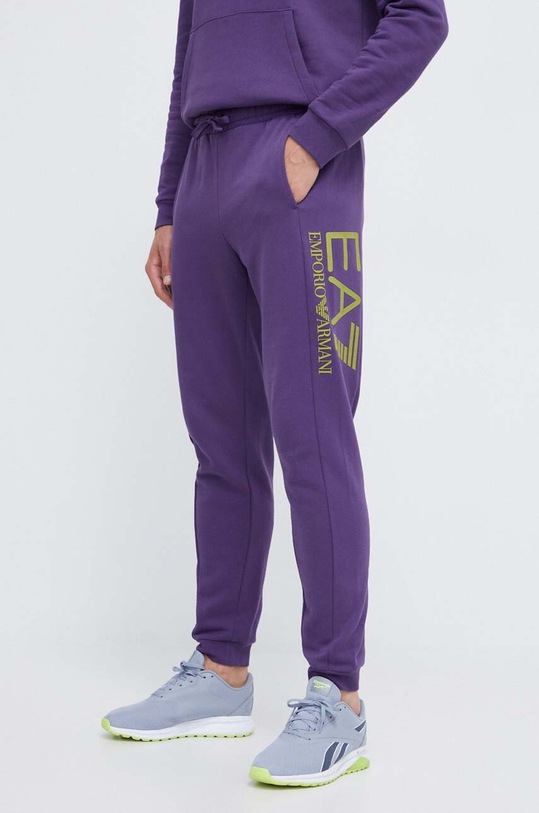 EA7 Emporio Armani spodnie dresowe bawełniane nadruk fioletowy 6RPP58.PJSLZ