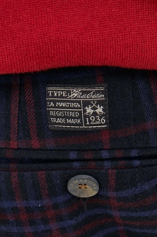 La Martina pantaloni din lana bleumarin WMT025