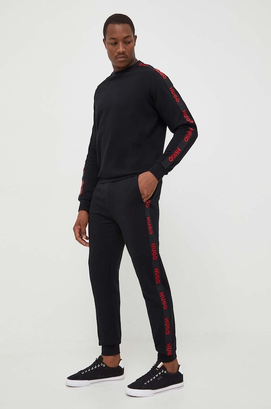 Бавовняні штани лаунж HUGO аплікація чорний 50496995