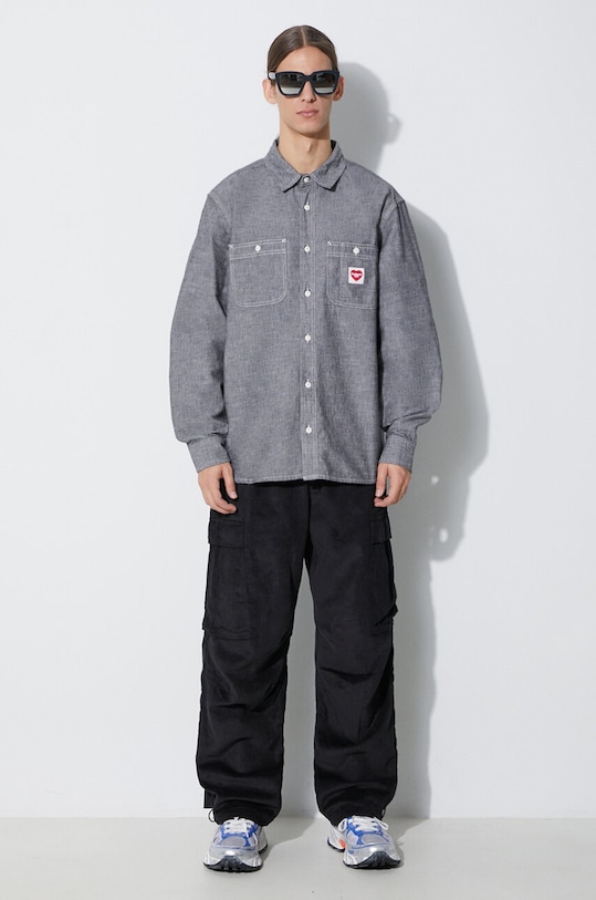 Maharishi pantaloni de catifea cord Utility Cargo Track Pants 4569.BLACK negru AW23