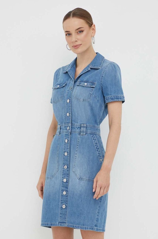 Guess sukienka jeansowa bawełna niebieski W3YK28.D52R1