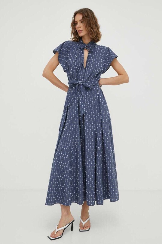 Samsoe Samsoe dress tied neckline navy F23200136