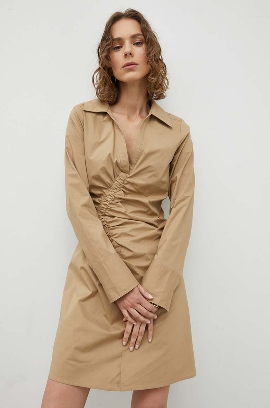 Herskind sukienka bawełniana bawełna beżowy 4840610