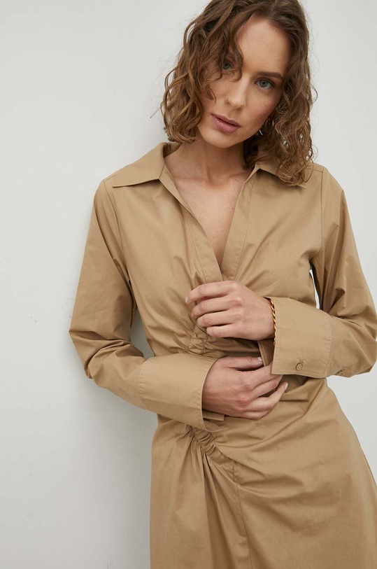 Herskind sukienka bawełniana 4840610 beżowy