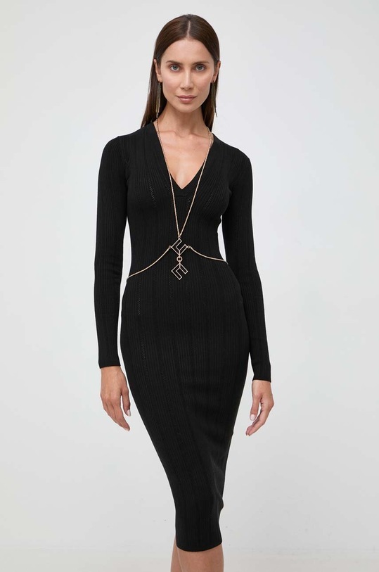 Elisabetta Franchi sukienka z domieszką jedwabiu casual czarny AM13S36E2
