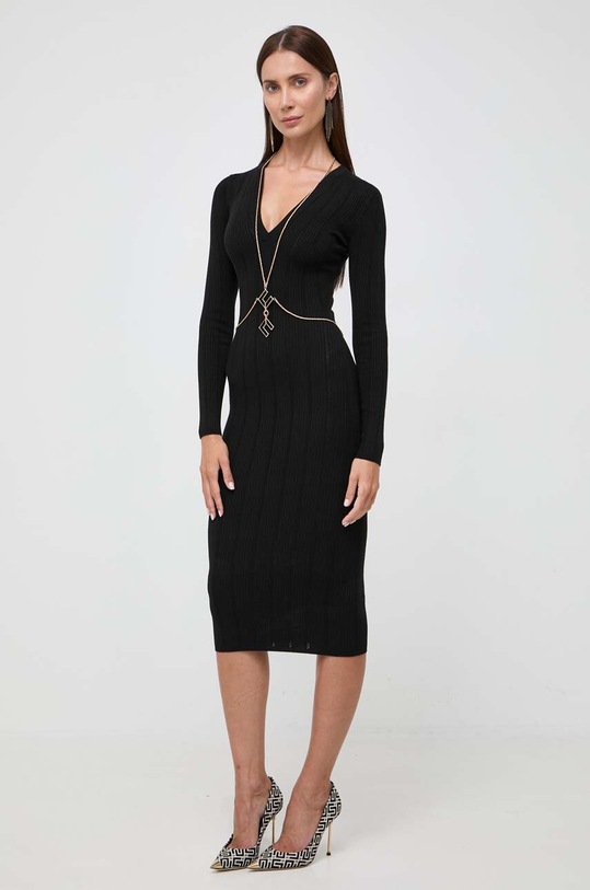 Elisabetta Franchi sukienka z domieszką jedwabiu AM13S36E2 czarny AW23
