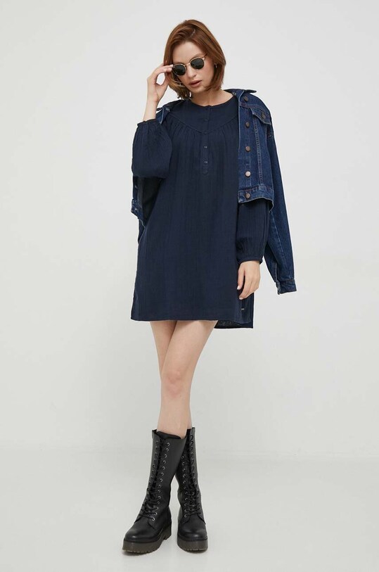 Βαμβακερό φόρεμα Pepe Jeans INDIA PL953396.594 σκούρο μπλε AW23