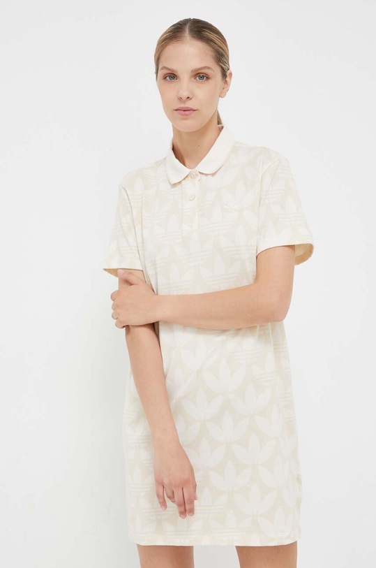 Бавовняна сукня adidas Originals IJ6002 бежевий AW23