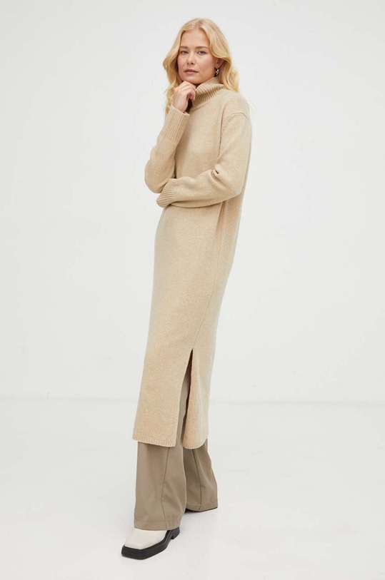 Drykorn sukienka wełniana casual beżowy 60536.420041