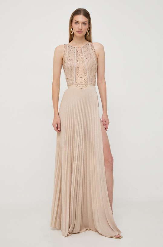 Elisabetta Franchi sukienka maxi beżowy AB47737E2