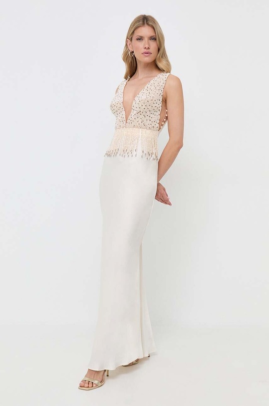 Elisabetta Franchi sukienka jedwabna maxi beżowy AB52037E2