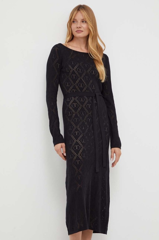 Twinset rochie din amestec de cașmir maxi negru 232TP3260
