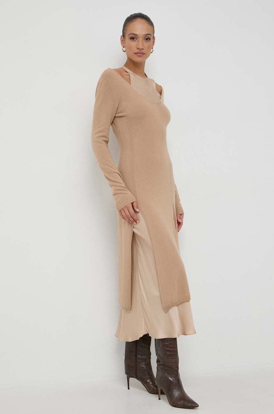 Šaty z vlněné směsi Twinset 232TP3210 hnědá AW23