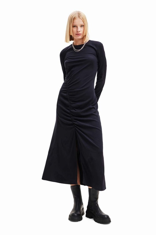 Haljina Desigual 23WWVWA0 WOMAN WOVEN DRESS LONG SLEEVE bez uzorka crna 23WWVWA0