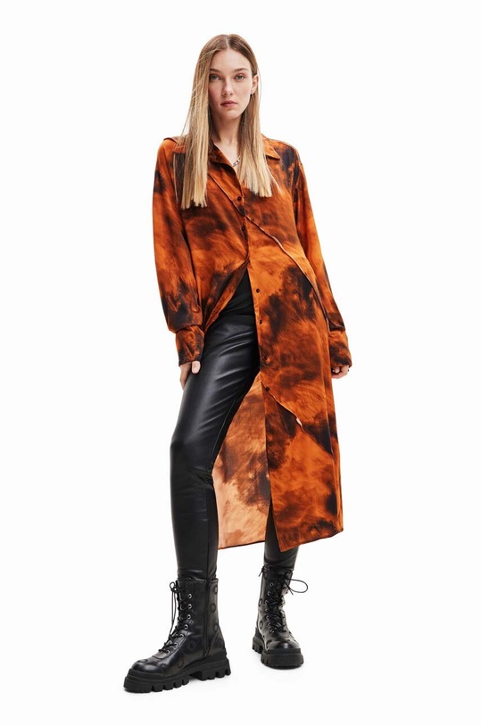 Desigual rochie 23WWVWAG WOMAN WOVEN DRESS LONG SLEEVE midi portocaliu 23WWVWAG