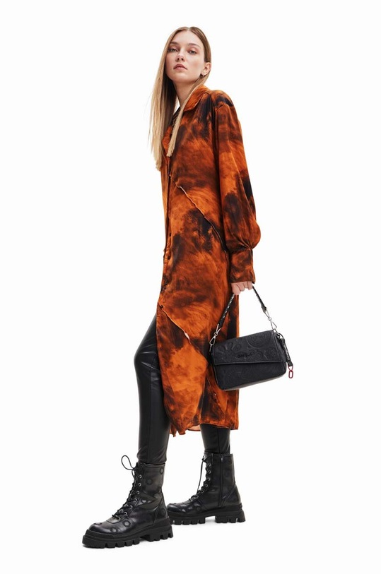 Desigual sukienka 23WWVWAG WOMAN WOVEN DRESS LONG SLEEVE pomarańczowy 23WWVWAG