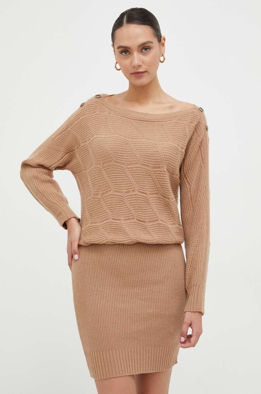 Guess sukienka z domieszką wełny casual brązowy W3BK96.Z2WX0