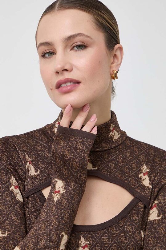 Guess sukienka Guess x Banksy W3BK73.Z3AN0 brązowy