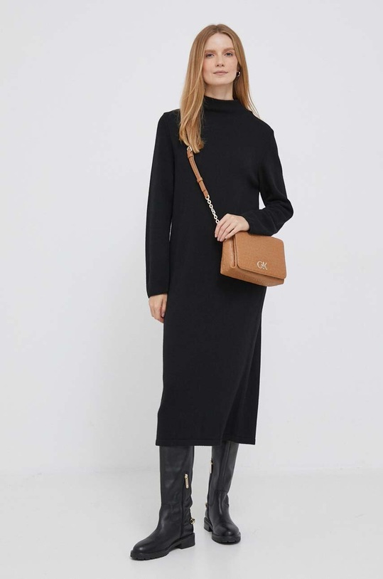 United Colors of Benetton rochie din amestec de lana midi negru 1235DV015.700