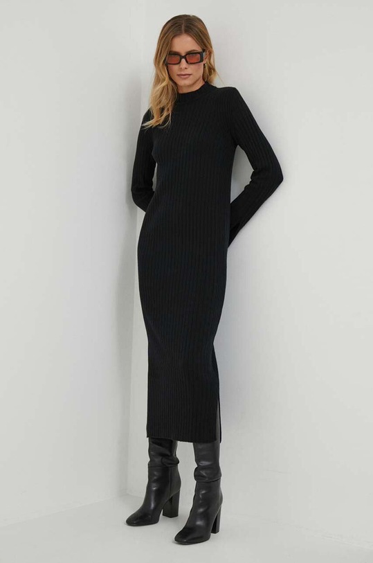 United Colors of Benetton rochie din lana midi negru 1044DV014.100