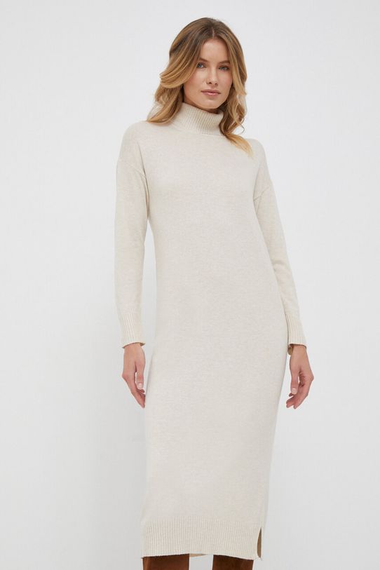 Haljina s dodatkom svile United Colors of Benetton Planet friendly bež 109V3V003.60E