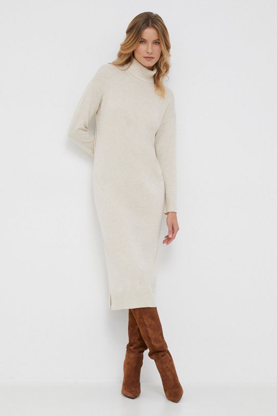 Haljina s dodatkom svile United Colors of Benetton 109V3V003.60E bež AW23