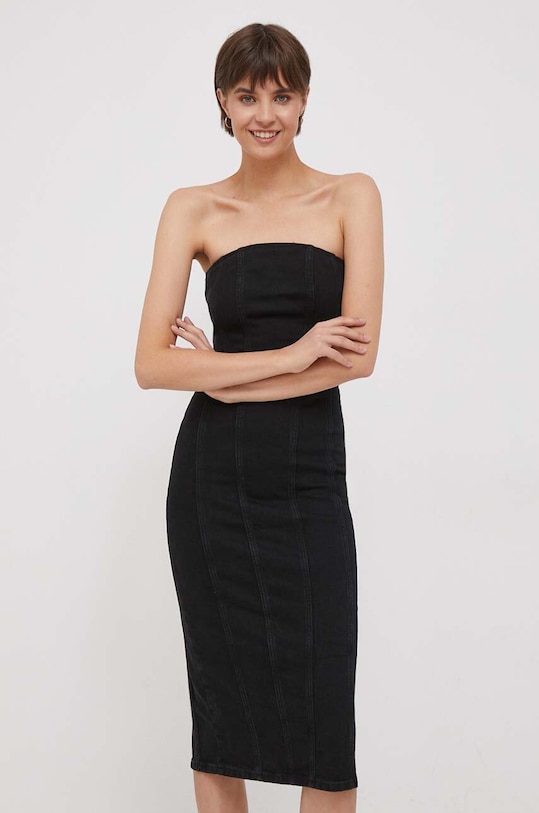 Sisley rochie din denim 4FRTLV05B.800 negru AW23