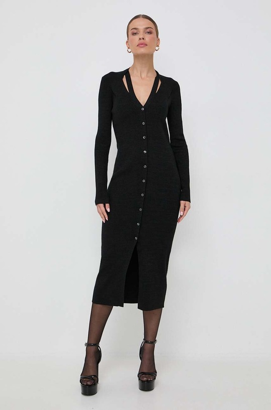 BOSS rochie din amestec de lana midi negru 50493826