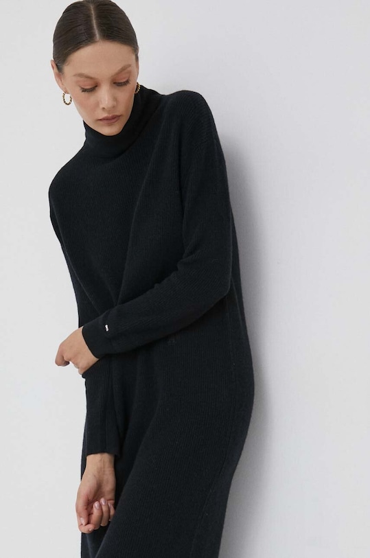 Tommy Hilfiger gyapjú ruha fekete WW0WW39925