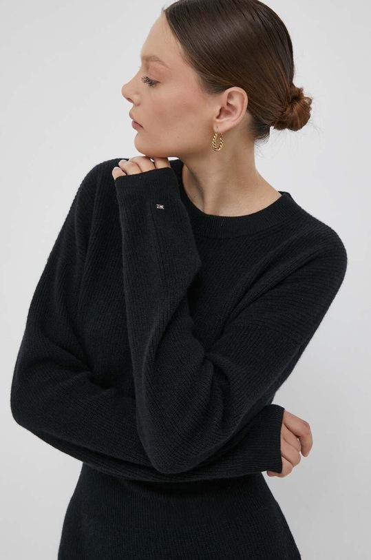 Μάλλινο φόρεμα Tommy Hilfiger μαύρο WW0WW40263