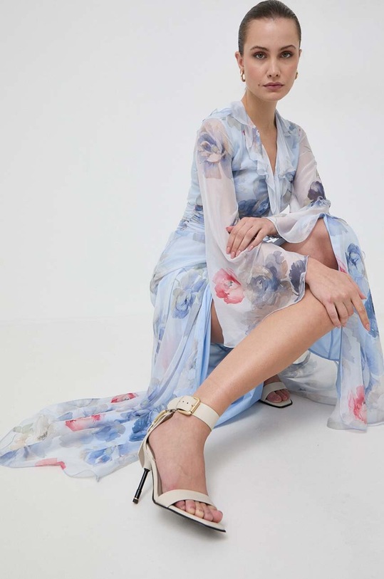 Blugirl Blumarine sukienka jedwabna rozkloszowany niebieski RF3174.T3079