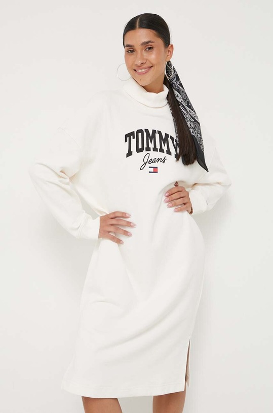 Tommy Jeans sukienka bawełniana nadruk beżowy DW0DW16462