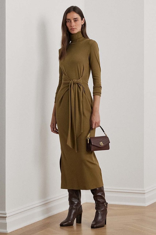 Φόρεμα Lauren Ralph Lauren με ελαστάν καφέ 250918980