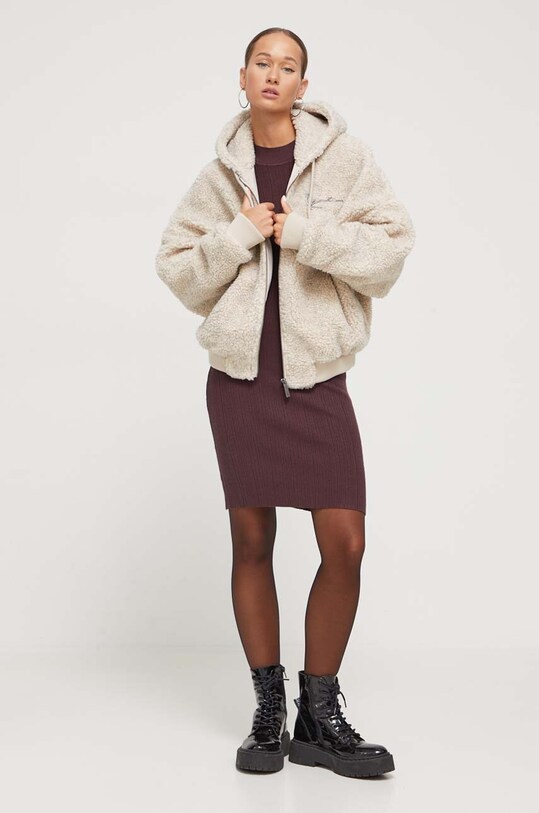 Superdry rochie din amestec de in W8011515A.ICN burgundia AW23