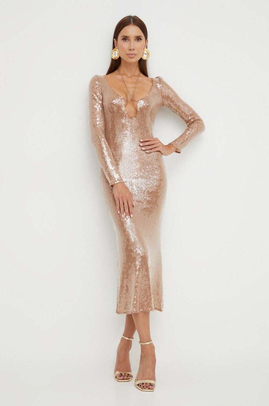 Šaty Bardot midi béžová 58859DB.NUDE