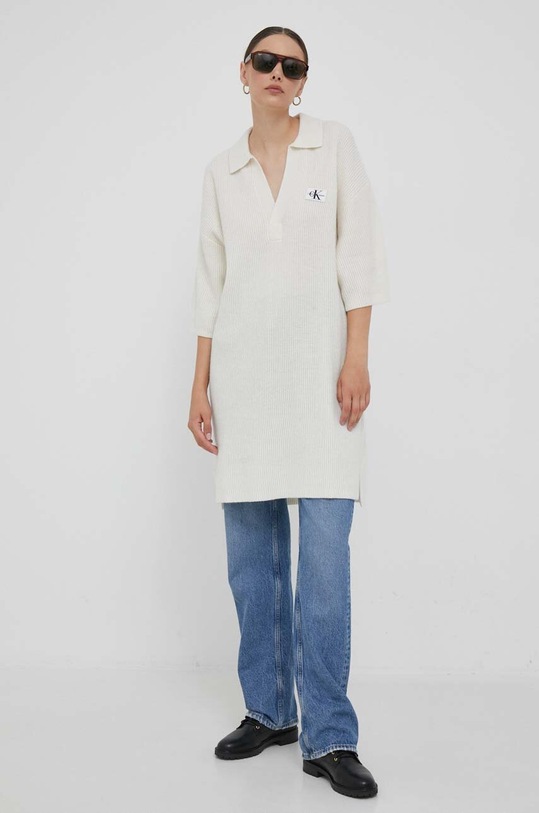 Calvin Klein Jeans sukienka wełniana J20J222280 biały AW23