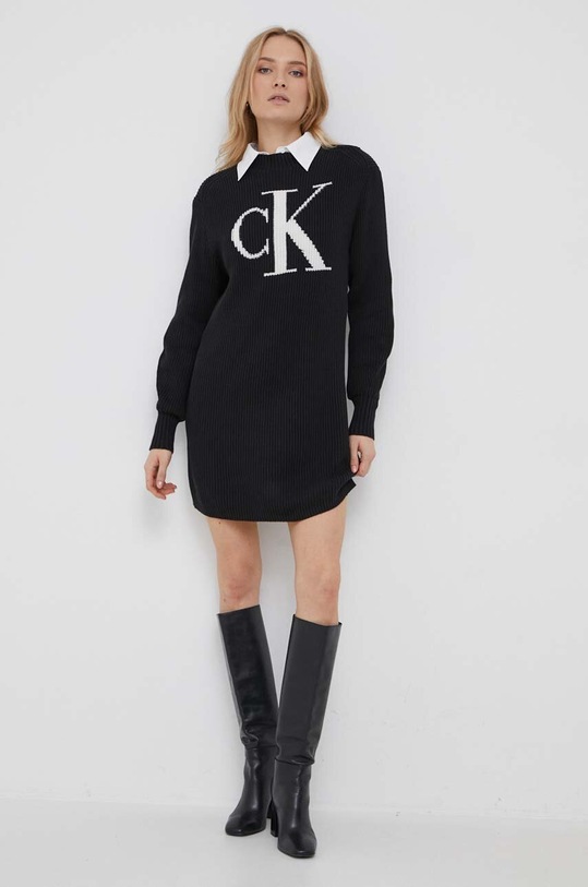 Βαμβακερό φόρεμα Calvin Klein Jeans J20J222294 μαύρο AW23