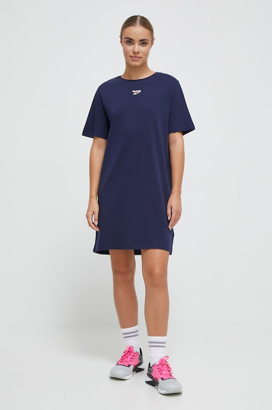 Reebok rochie din bumbac mini bleumarin 100037532