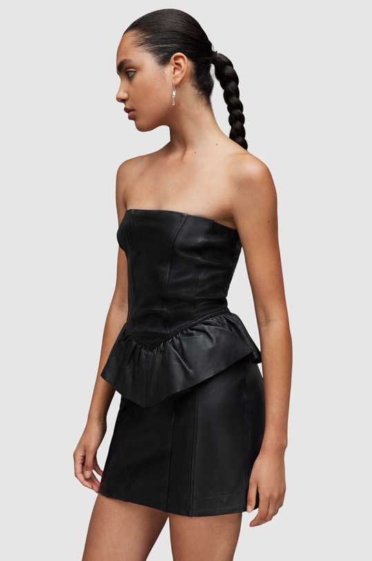 AllSaints sukienka skórzana WL068Z CASSIE LEA RUFFLE DR czarny WL068Z