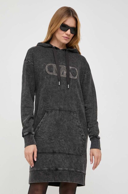 Pamučna haljina MICHAEL Michael Kors pletivo siva MH382045DC