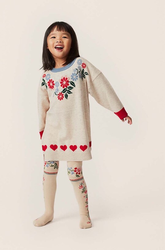 Konges Sløjd rochie din bumbac pentru copii mini bej KS6097