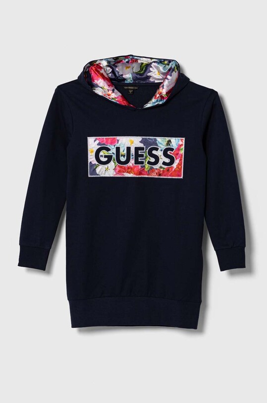 Хлопковое детское платье Guess J3YK10.KA6R4.9BYX тёмно-синий AW23