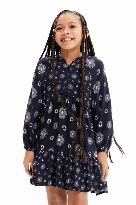 Desigual sukienka dziecięca 23WGVW05 DRESS LONG SLEEVE rozkloszowany czarny 23WGVW05