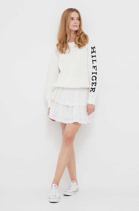 Bavlněný svetr Tommy Hilfiger WW0WW39002 béžová AW23