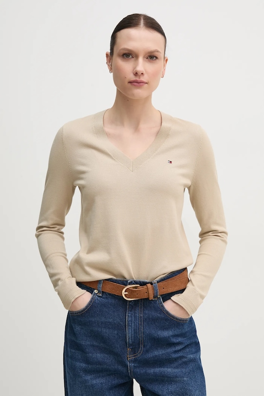 Tommy Hilfiger maglione scollo a V beige WW0WW40098