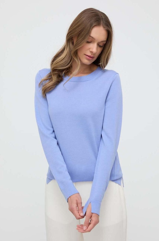 BOSS sweter wełniany okrągły niebieski 50492551