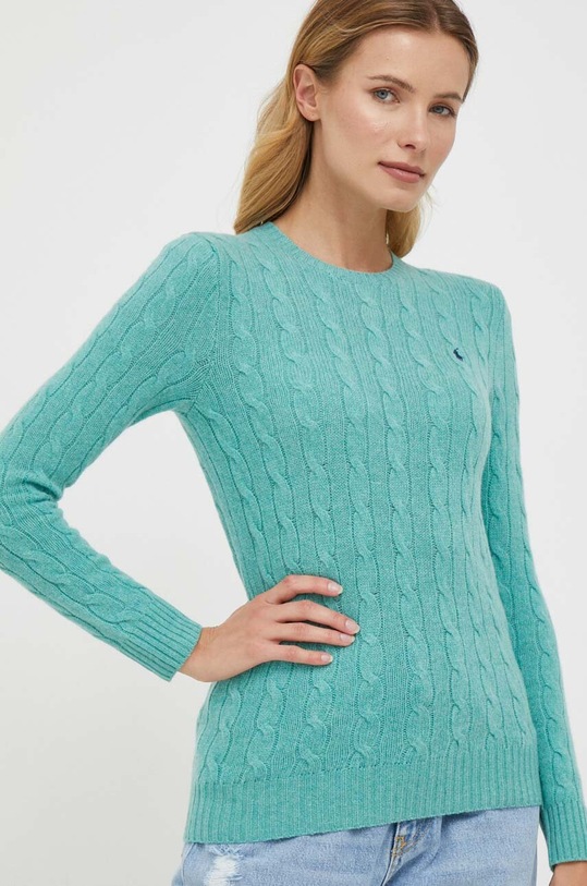 Polo Ralph Lauren sweter wełniany okrągły turkusowy 211910421